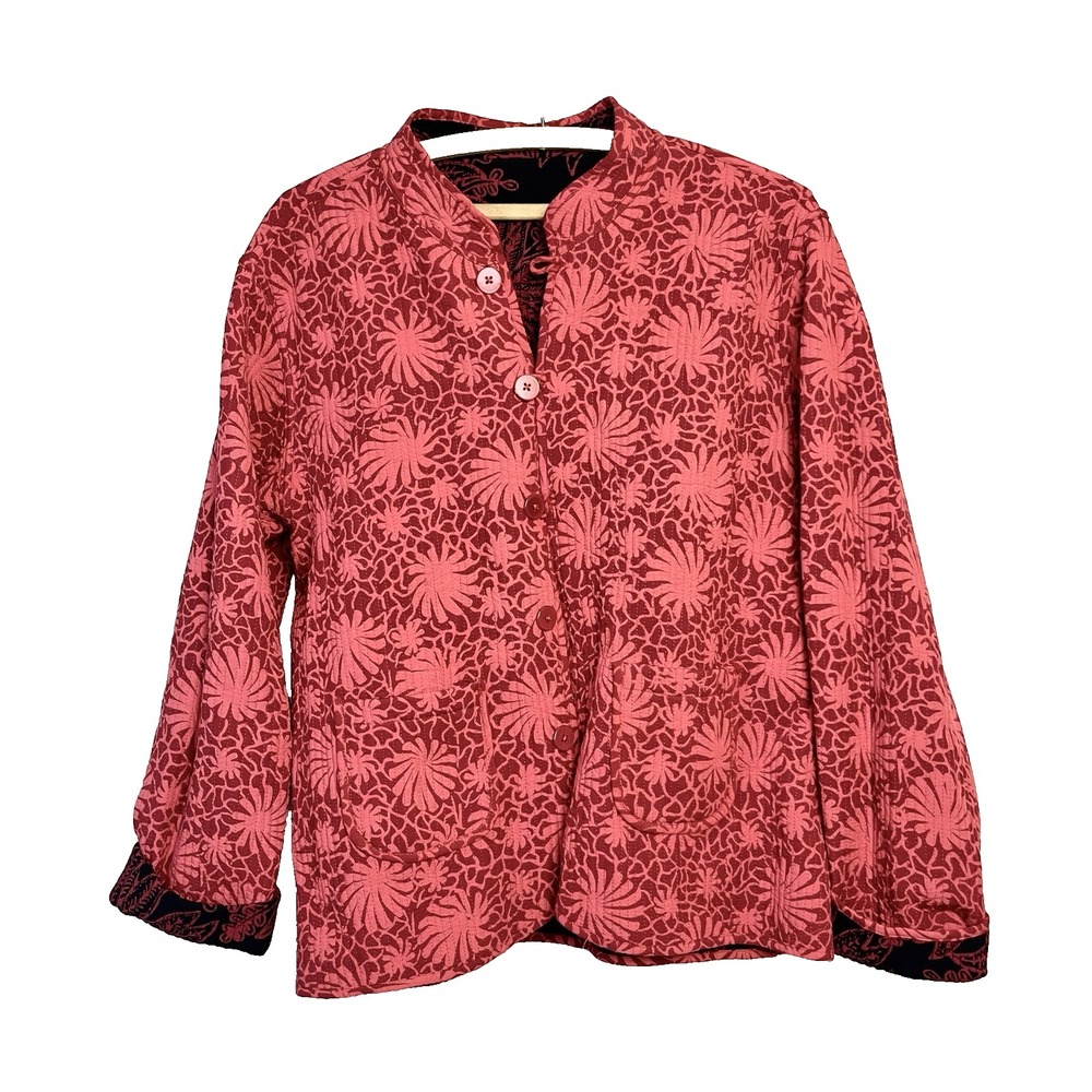 VTG Drapers & Damons‎ Red Reversible Kantha Quilted Jacket Pockets L Rayon
